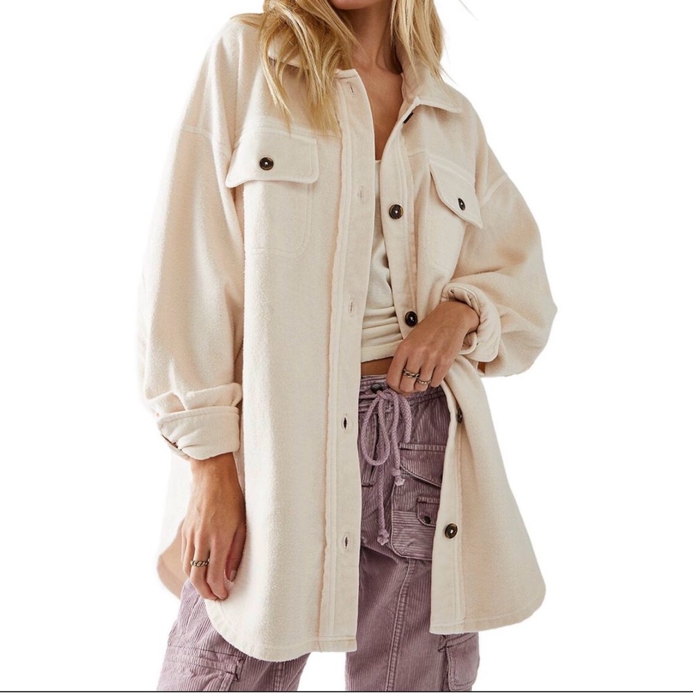 Free People Cream Utility Shacket Jacket